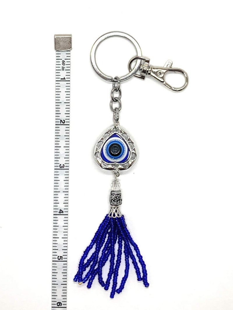 LUCKBOOSTIUM Bravo Team Heart Evil Eye Keychain Ring w/Clasp Lock & Blue Bead Tassel â€‹Protection & Blessing Home Keys Purse & Bags Decorative Things & Accessories Car Rear View Mirror Ornaments - Image 2